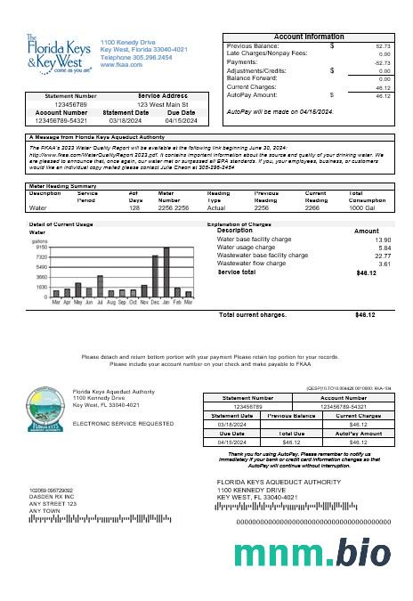 USA Florida Florida Keys rachunek za usługi komunalne szablon w formacie Word i PDF